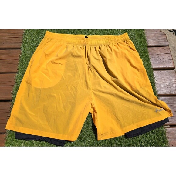 Pudolla Mens Running Workout Lined Shorts Active Yellow Size XXL 3 Pockets - Picture 3 of 14
